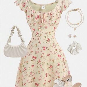 SHEIN Cream Dress with Pink Floral Design